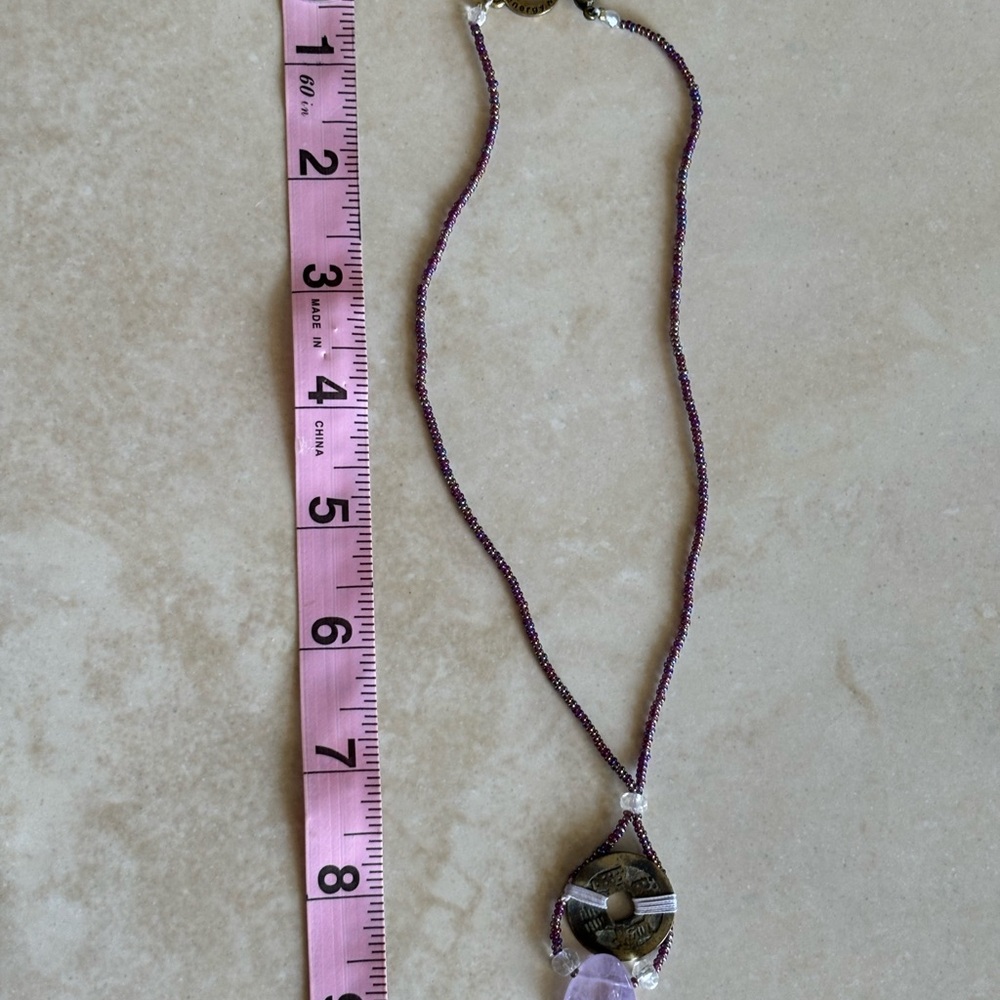 Energy Muse Brass Coin with Purple Beads, Thread and Pendant Stone - Picture 6 of 9